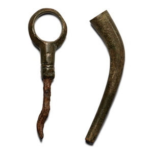 Roman Bronze Trumpet Mouth Piece and Handle