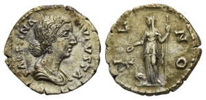 Faustina II, Augusta AR Denarius.