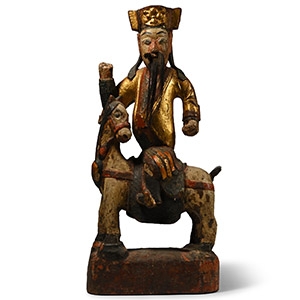 Chinese Gilded Wooden Temple Figure Seated on a Horse