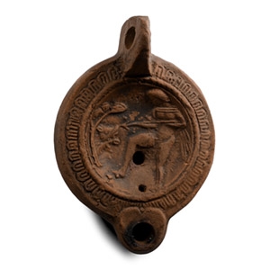 Roman Terracotta Oil Lamp with Hunter Spearing a Boar
