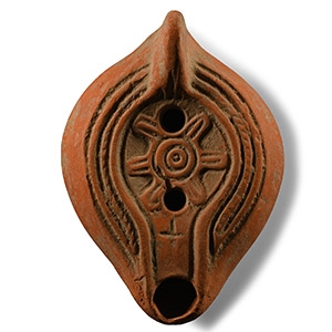 Roman Redware Oil Lamp with Christian Symbols