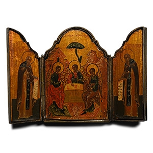 Russian Travelling Triptych Icon with Silver Mounts