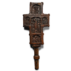 Mount Athos Wooden Cross with the Crucifixion and the Baptism