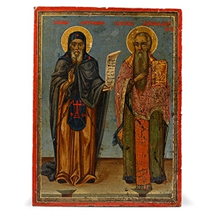 Greek Icon with Saint Anthony the Abbot and Saint Charalambos