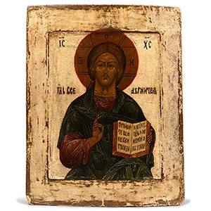Russian Wooden Icon with Christ Pantocrator