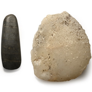 Stone Age Polished Axe Head and Scraper Group
