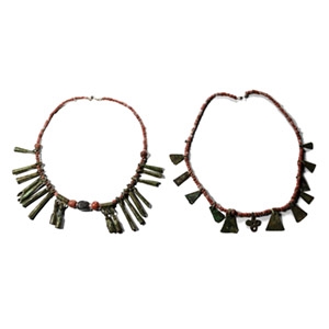 Viking Age Glass Bead Necklaces with Bronze Pendants