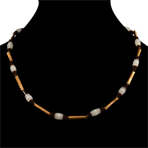 Gold and Banded Glass Bead Necklace