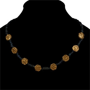 Byzantine Blue Glass Bead Necklace with Gold Elements