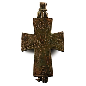 Large Byzantine Bronze Reliquary Cross Pendant
