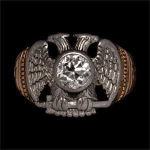 Scottish Masonic 32nd Degree Gold and Platinum Ring with 1 Carat Diamond