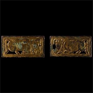 Ordos Gilt Bronze Belt Plate Pair with Bulls