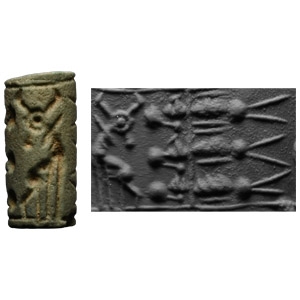 Mitanni Faience Cylinder Seal with Men and Animals