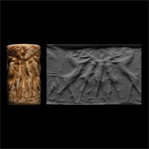 Sumerian Shell Cylinder Seal with Heroes