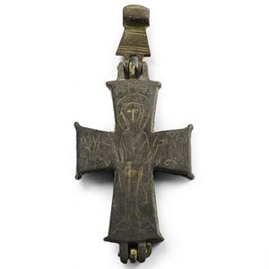 Byzantine Bronze Reliquary Cross Pendant
