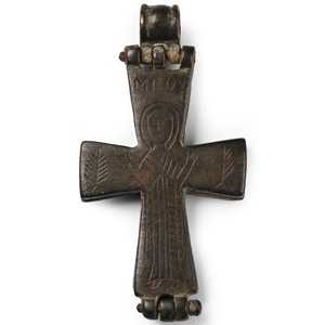 Byzantine Bronze Reliquary Cross Pendant