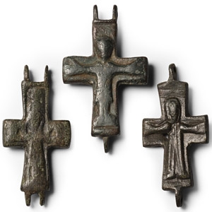 Byzantine Bronze Reliquary Cross Pendant Plate Group