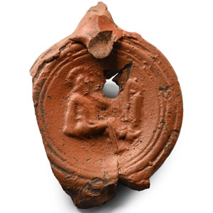 Roman Terracotta Lamp Fragment with Gladiator