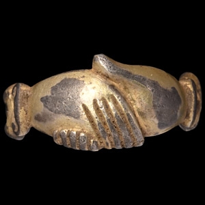 Tudor Period Silver-Gilt Clasped Hands Ring