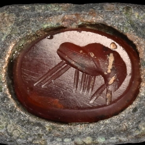 Roman Bronze Ring with Bird Gemstone