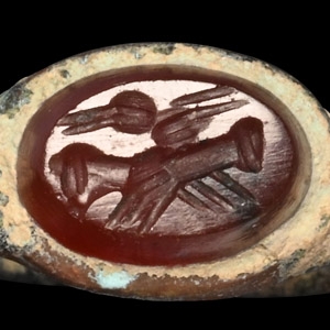 Roman Bronze Ring with Clasped Hands Gemstone