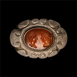 Massive Roman Silver Ring with Luna and Sol Gemstone