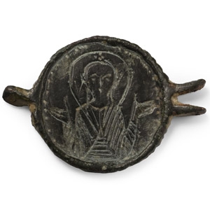Byzantine Bronze Belt Link with Christ and Saint