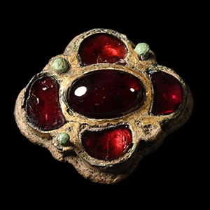 Gothic Gilt Bronze Mount with Garnet Cabochons