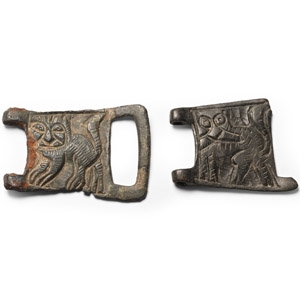 Byzantine Bronze Belt Plate Group with Lions