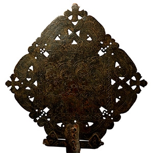 Ethiopian Engraved Bronze Cross with Figures of the Holy Fathers