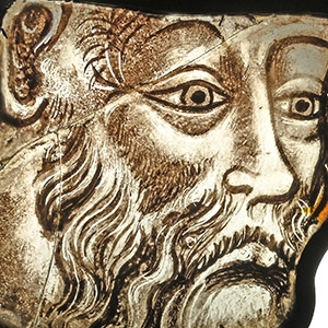 Medieval Stained Glass Panel of a Bearded Saint