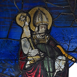Renaissance Stained Glass Panel of Saint Leodegar Accompanied by the Arms of Dukedom of Alemannien