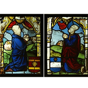 Renaissance Stained Glass Window Pair