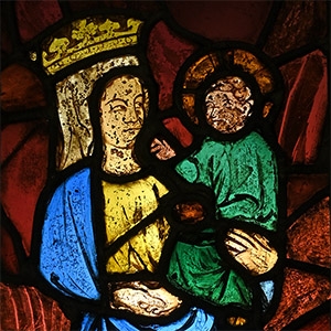 Medieval Stained Glass Panel of Virgin and Child