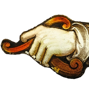 Tudor Period Stained Glass Panel with Hand Holding Sword