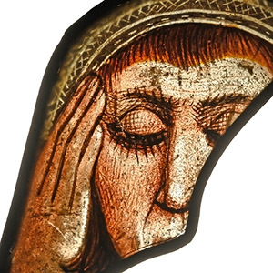 Medieval Stained Glass Panel of a Man Holding His Head