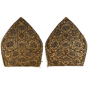 Post Medieval Embroidered Mitre and Tooled Leather Case