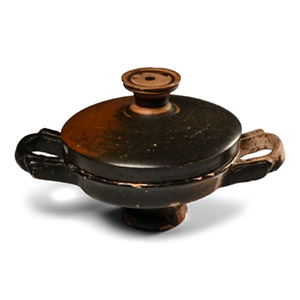 Greek Black Glazed Terracotta Kylix and Cover