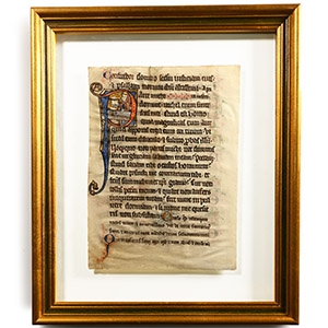 Medieval Manuscript with Historiated Parce Mihi with a Priest at an Altar