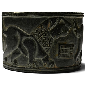 Bactrian Stone Bowl with Two Lions and Female Figure