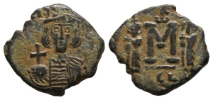 Constantine IV Pogonatus, with Heraclius and Tiberius AE 40 Nummi or Follis.