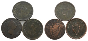 Ireland. Group of Three [3] George III AE Halfpennies.