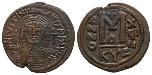 Justinian I AE 40 Nummi or Follis.