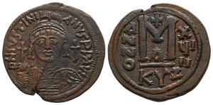 Justinian I AE 40 Nummi or Follis.