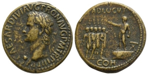 Reproduction of a Caligula AE Sestertius.