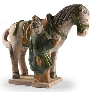 Chinese Ming Style Terracotta Horse and Attendant