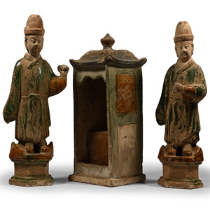 Chinese Ming Terracotta Figure Pair with Chair