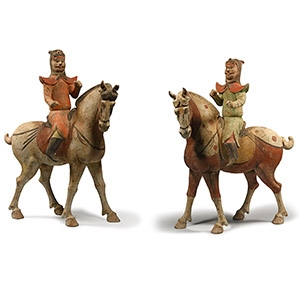 Chinese Tang Terracotta Mounted Soldier Pair