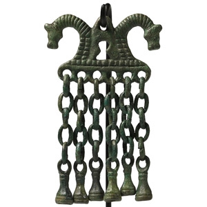 Viking Age Bronze Double Horse Pendant with Bell Dangles