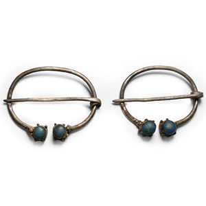 Medieval Silver Jewelled Penannular Brooch Pair